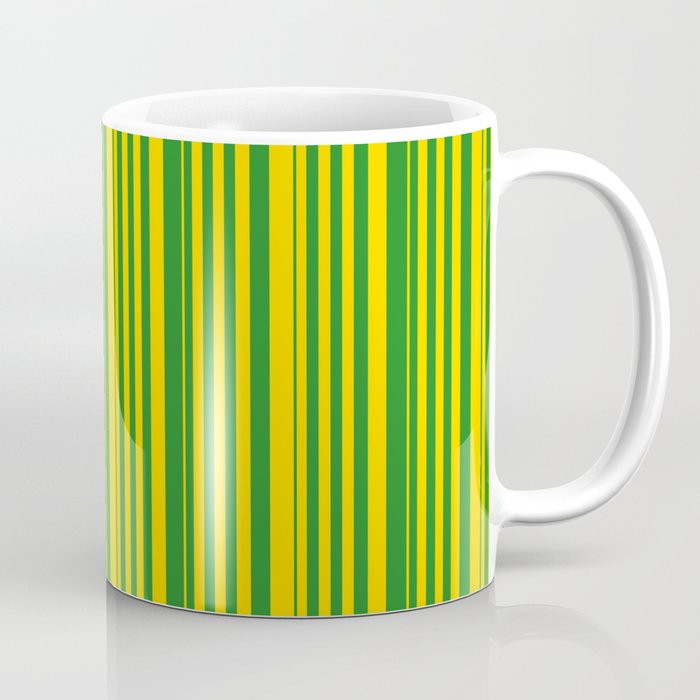 Yellow & Forest Green Colored Pattern of Stripes Coffee Mug