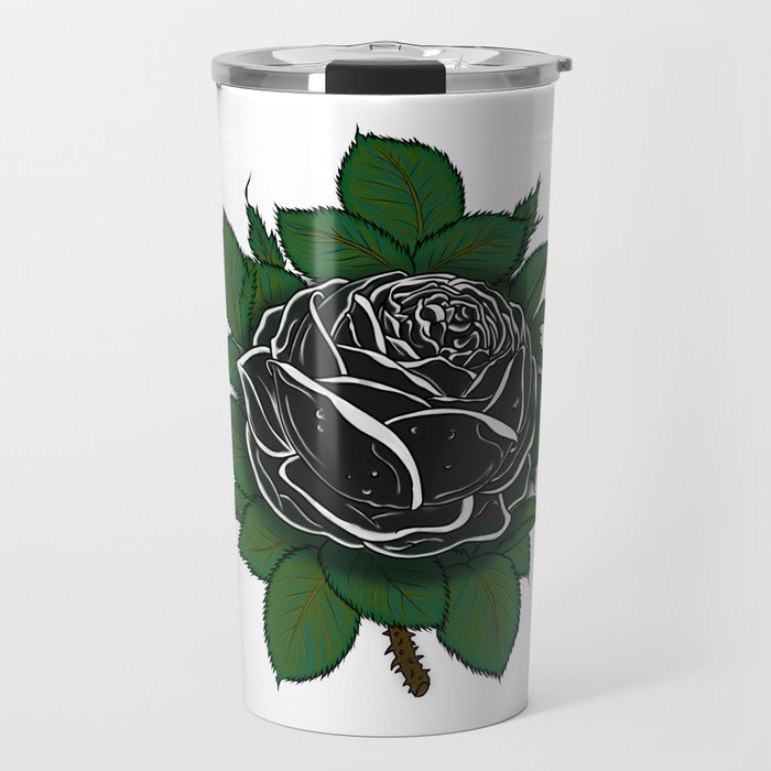 Dark Grey Black Rose Travel Mug