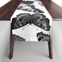 Shabby vintage black white floral butterflies Table Runner