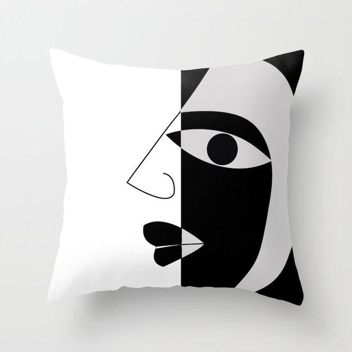 Black and white face Throw Pillow
