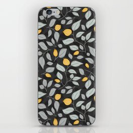 Yellow tulips pattern on a black background iPhone Skin