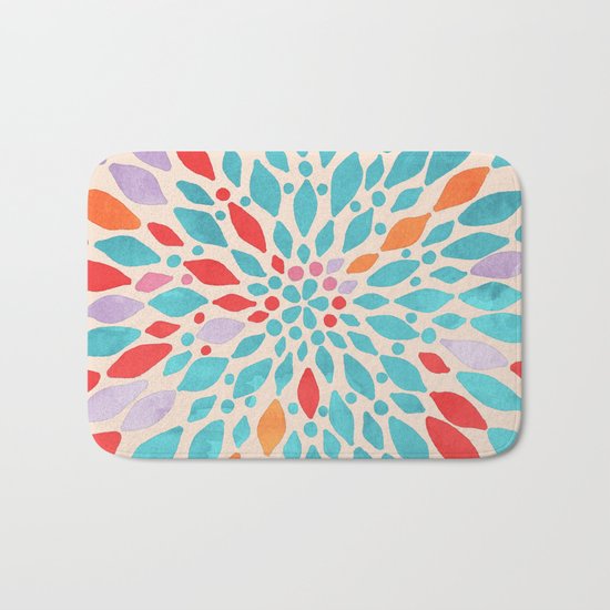 Radiant Dahlia - teal, orange, coral, pink watercolor pattern Bath Mat