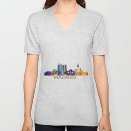 Madrid City Skyline HQ V Neck T Shirt