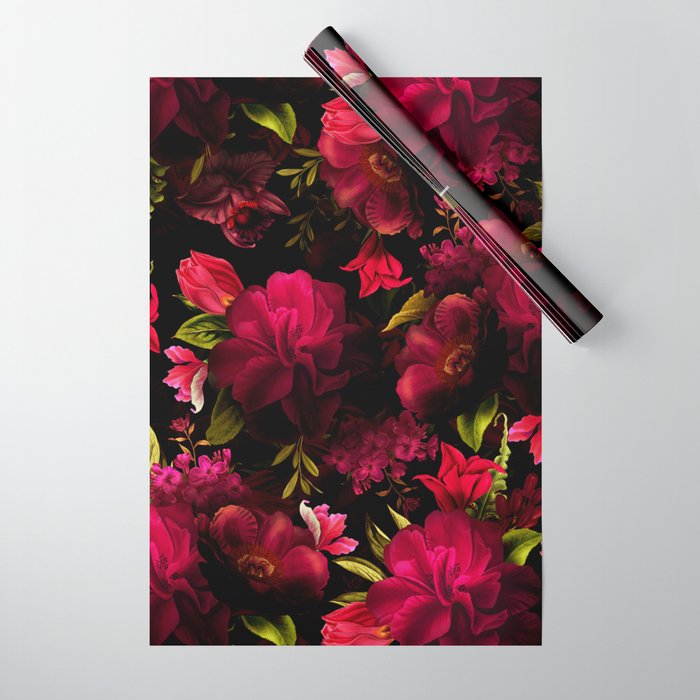 Vintage & Shabby Chic - Dark Red Antique Night Roses Botanical Garden Wrapping Paper