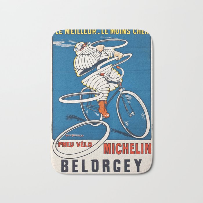 French vintage travel Michelin poster Belorgey Cycles France Bath Mat