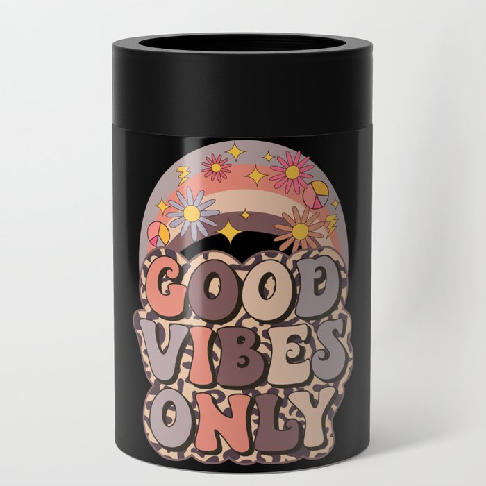 Good vibes only retro leopard pattern Can Cooler