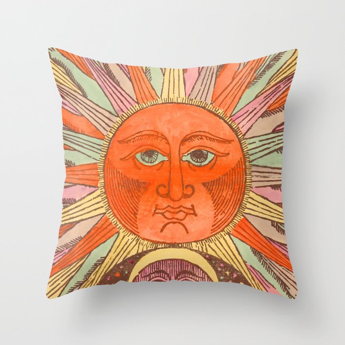 Vintage Sun and Moon Throw Pillow