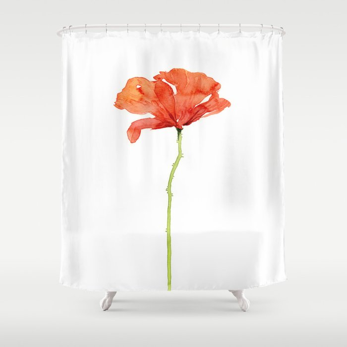 Red Poppy Flower Watercolor Shower Curtain