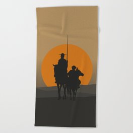 Don Quixote de la Mancha Silhouette, of Cervantes spanish novelist, at sunset Beach Towel