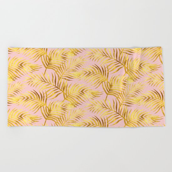 Palm Leaves_Gold and Rose Quartz Beach Towel