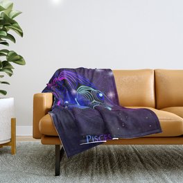 Zodiac neon signs — Pisces Throw Blanket