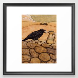 Crow and Pitcher from Aesop's Fables - Necessity is the mother of invention Framed Art Print