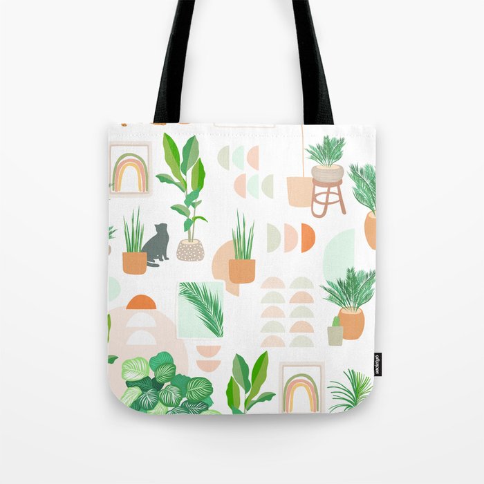 Cats and Plants indoor garden Pattern - White Tote Bag