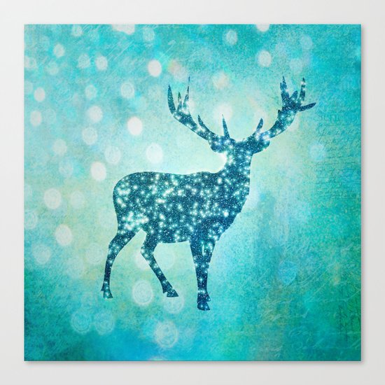 Aqua Turquoise Animal with Glitter Effect -Blue deer Canvas Print