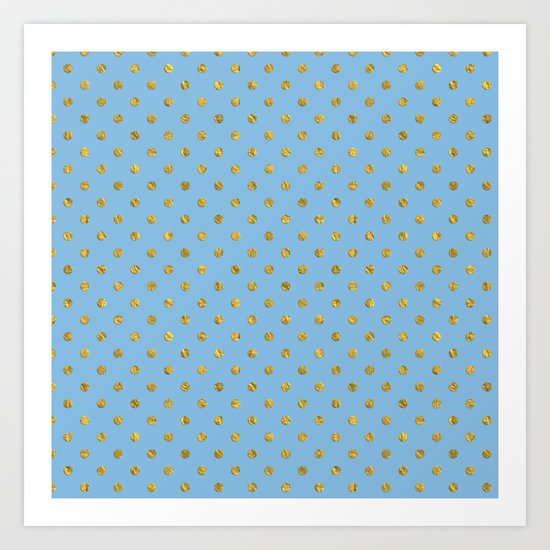 Gold polkadots on sky blue background Art Print