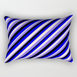 [ Thumbnail: Blue, Beige, Medium Slate Blue & Black Colored Stripes Pattern Rectangular Pillow ]