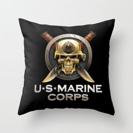 Military badge with marine skull Throw Pillow