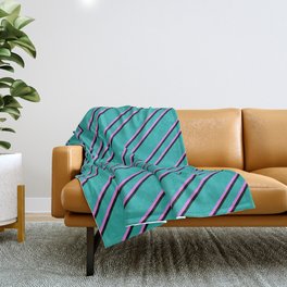 [ Thumbnail: Light Sea Green, Violet, and Black Colored Lined/Striped Pattern Throw Blanket ]