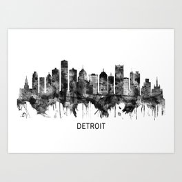 Detroit Michigan Skyline BW Art Print