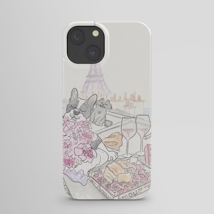 Paris Rooftop Picnic with French Bulldog and Black Cat iPhone Case
