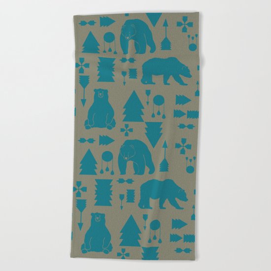 Tribal Bear Blue Beach Towel
