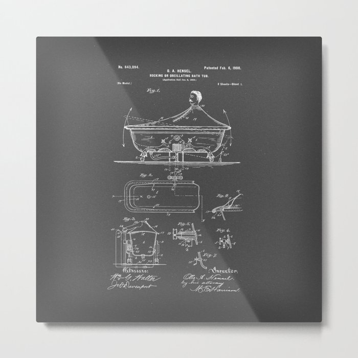 Rocking Oscillating Bathtub Patent Engineering Drawing Metal Print