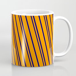 [ Thumbnail: Dark Orange & Dark Blue Colored Pattern of Stripes Coffee Mug ]