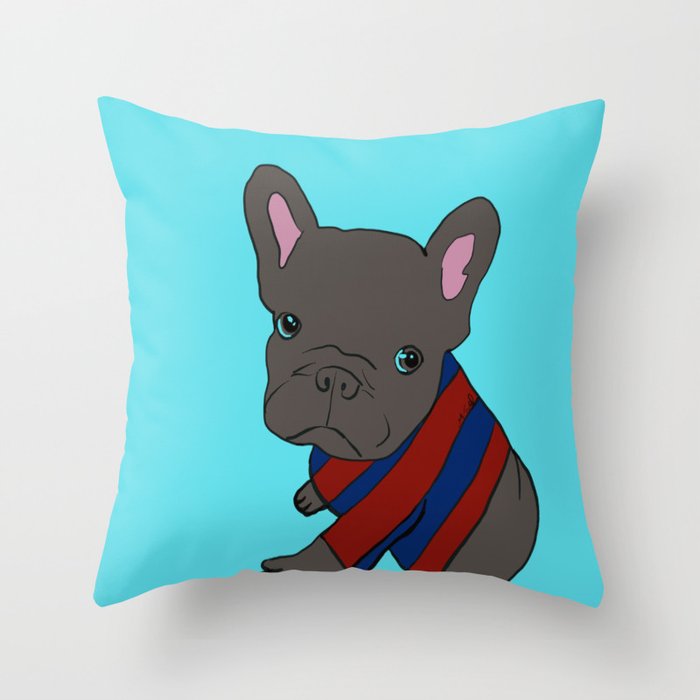 French Bull Dog Puppy in a Sweater Throw Pillow | Drawing, Digital, French-bull-dog, French-bull-dog-puppy, Puppy, Dog
