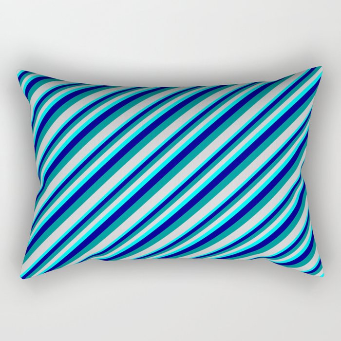 Aqua, Blue, Dark Cyan, and Light Gray Colored Lined/Striped Pattern Rectangular Pillow