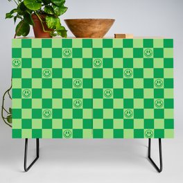Monochromatic Green Smiley Face Checkerboard Credenza