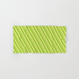 [ Thumbnail: Green & Tan Colored Lined/Striped Pattern Hand & Bath Towel ]