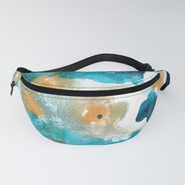 Aqua Teal Gold Abstract Painting #2 #ink #decor #art #society6 Fanny Pack
