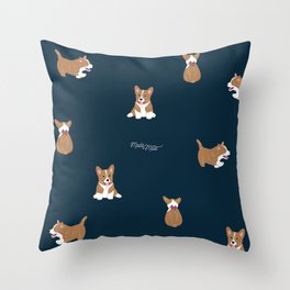 Navy Corgi Throw Pillow