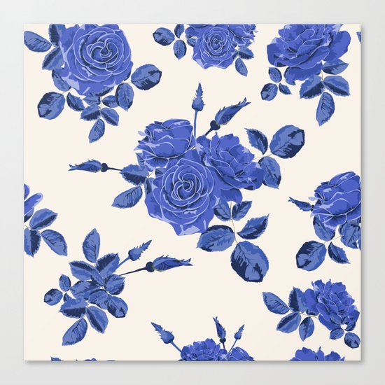 Seamless blue roses pattern Canvas Print
