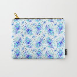 Blue Peacock Feather on White Background Carry-All Pouch