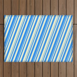 [ Thumbnail: Blue & Light Yellow Colored Stripes Pattern Outdoor Rug ]