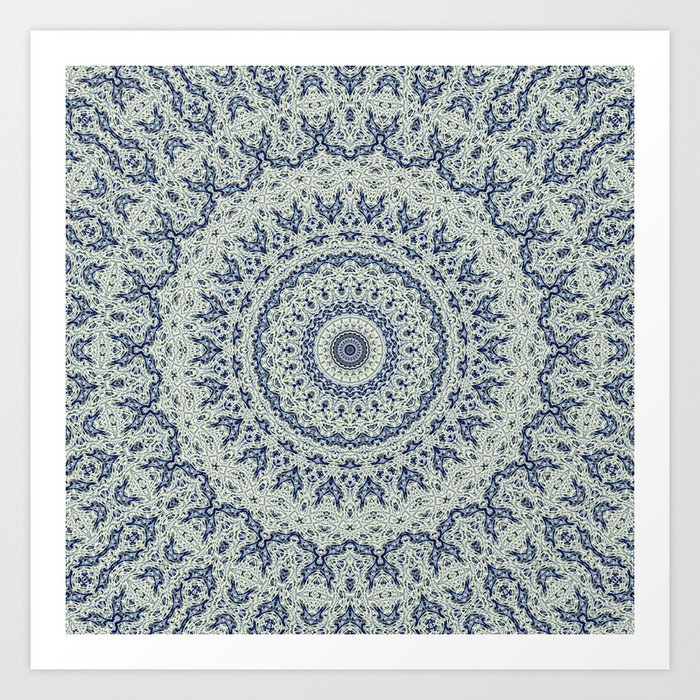 Blue mandala kaleidoscope azulejo pattern Art Print