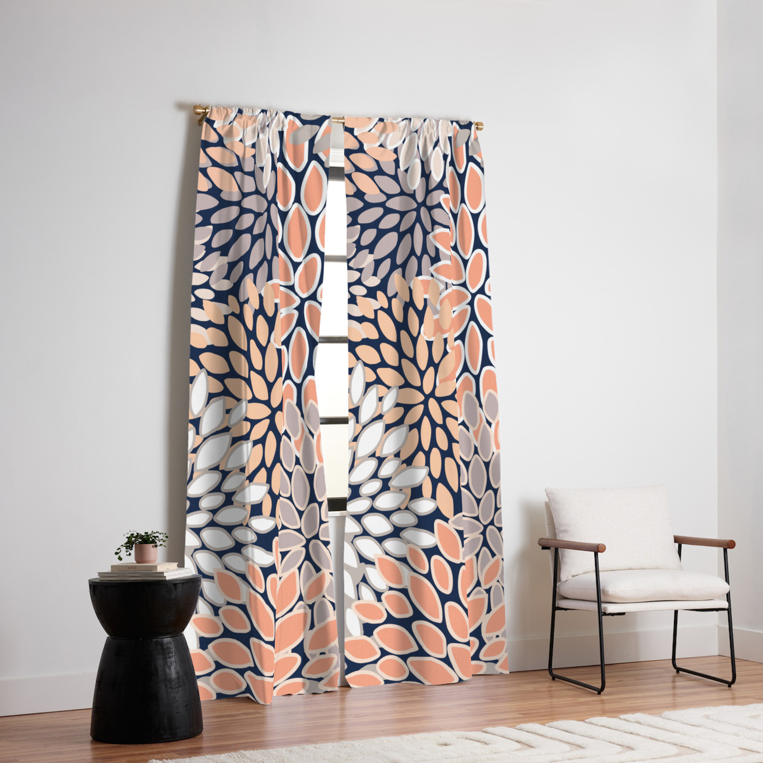 Floral Prints Navy Coral Peach And Gray Abstract Art Coloured