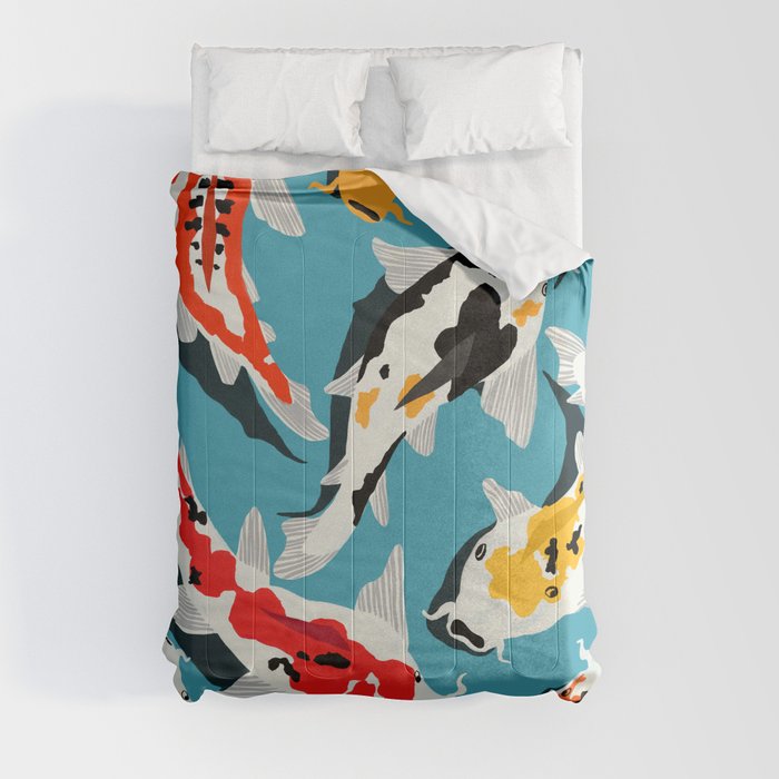 Colorful Koi Carps Swimming Around Comforter