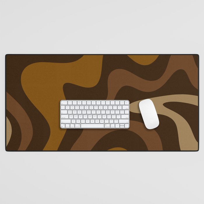 Retro Liquid Swirl Abstract Pattern Square in Brown Tones Desk Mat