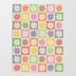 Colorful Flower Checkered Pattern Poster