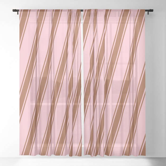 Pink and Sienna Colored Pattern of Stripes Sheer Curtain