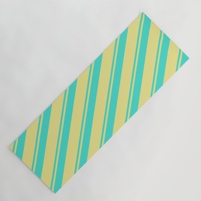 Turquoise and Tan Colored Lined/Striped Pattern Yoga Mat