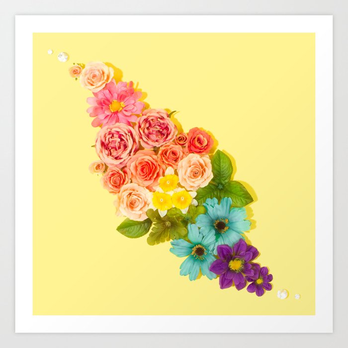 Rainbow Flowers Bouquet Art Print By Newburydesigns Society6