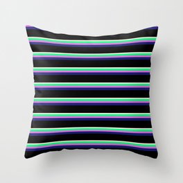 [ Thumbnail: Beige, Green, Orchid, Midnight Blue, and Black Colored Lined Pattern Throw Pillow ]
