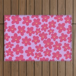 Happy Baby Friend Flowers - purple and yellow smiles Outdoor Rug