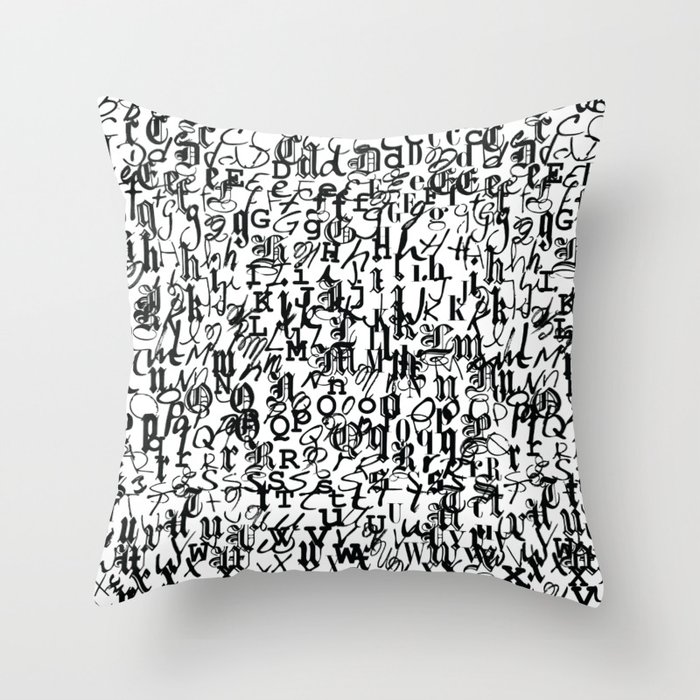 alphabet - letters / font collection - black and white Throw Pillow