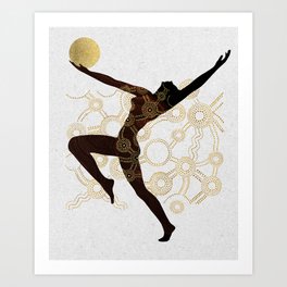 Cosmic Aboriginal Ethnic Black Gold Dancer Art Print