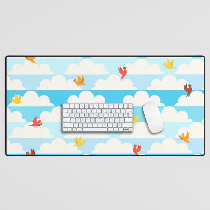 Colorful Birds In The Clouds Desk Mat