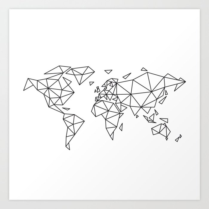 Geometric World Map Art Print By Illustree